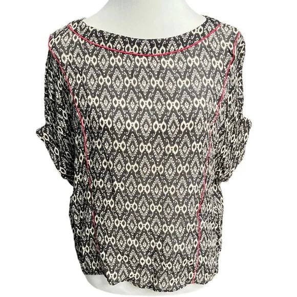 Zara Tops Zara Trafaluc Boho Pattern Short Sleeve Shirt Black